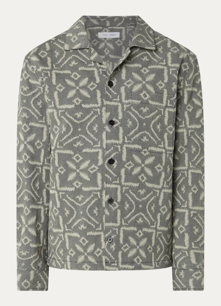 SAMSØE SAMSØE Heren Castor overshirt met print in de kleur Olijfgroen, maat: XL