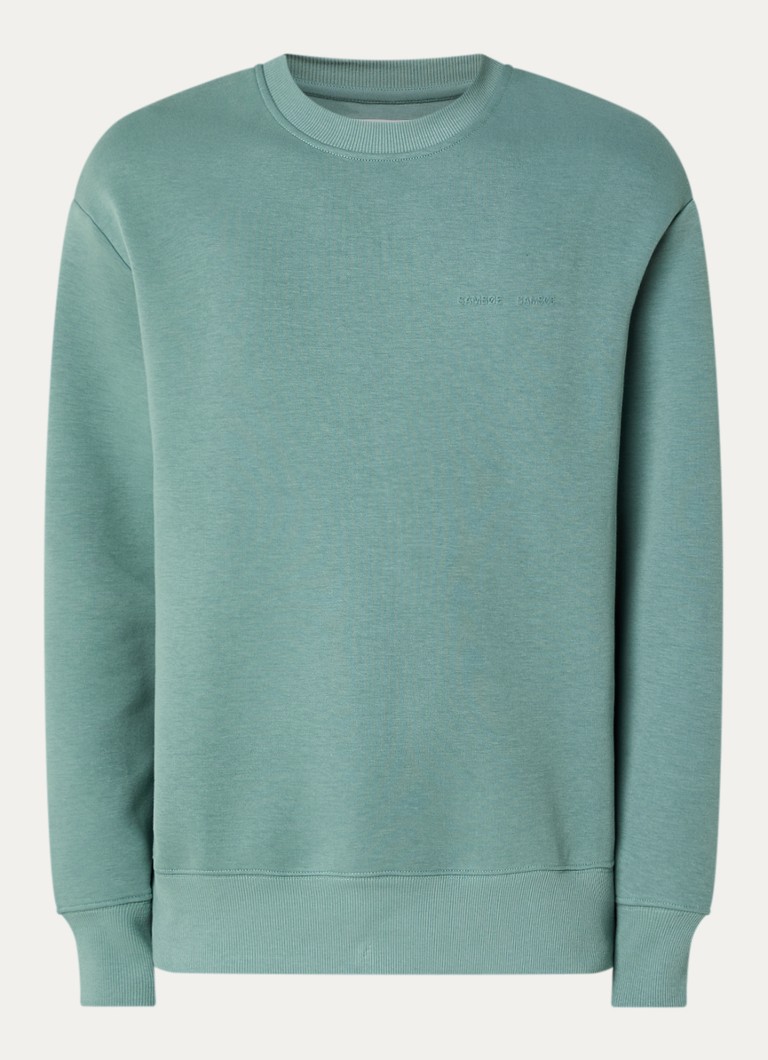 SAMSØE SAMSØE Heren Saethan sweater met 3D logoprint in de kleur Zeegroen, maat: M