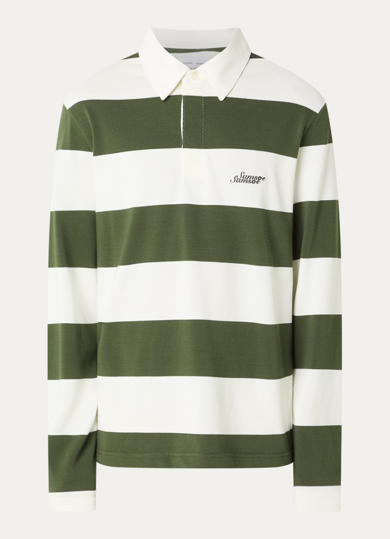 SAMSØE SAMSØE Heren Kevin regular fit polo met streepprint in de kleur Groen, maat: M