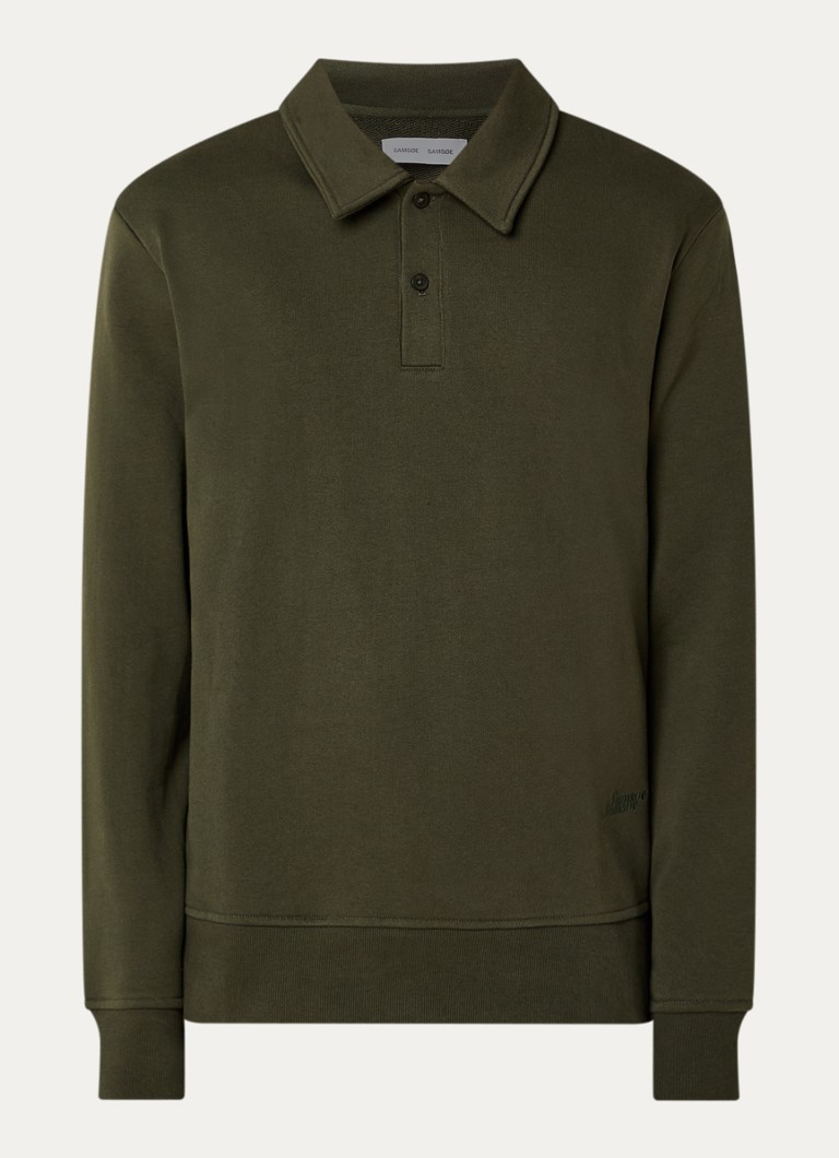 SAMSØE SAMSØE Heren Samarcel sweater met polokraag en logoborduring in de kleur Mosgroen, maat: S