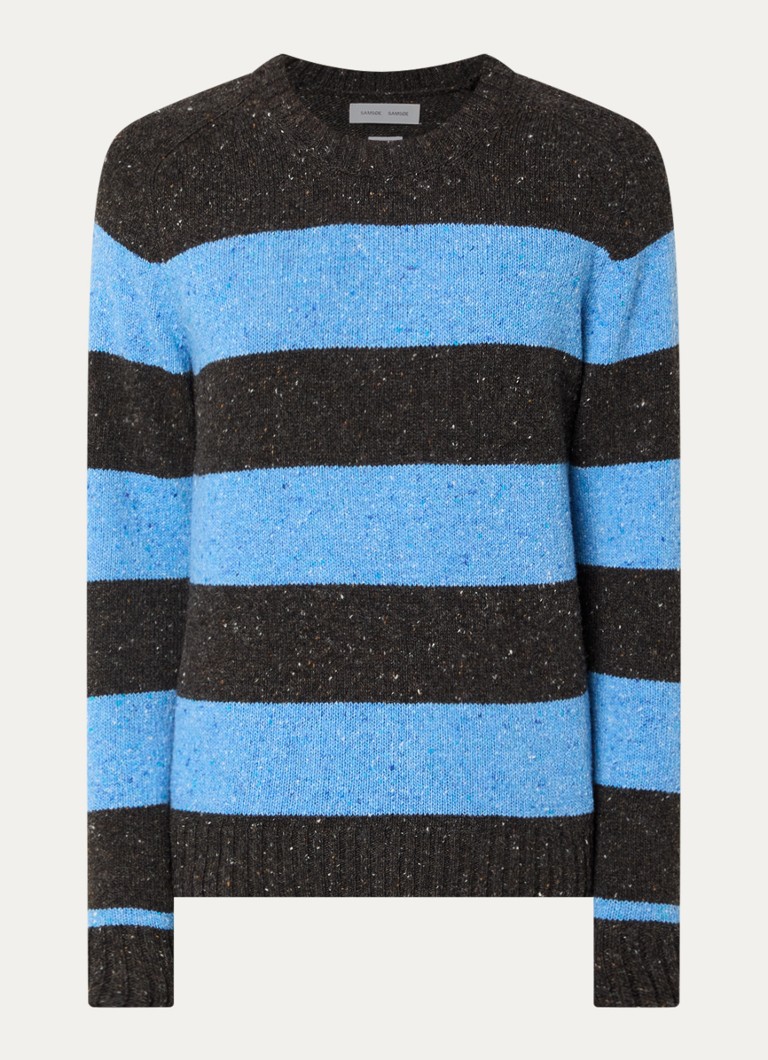 SAMSØE SAMSØE Heren Sanate grofgebreide trui met streepprint in de kleur Blauw, maat: XL