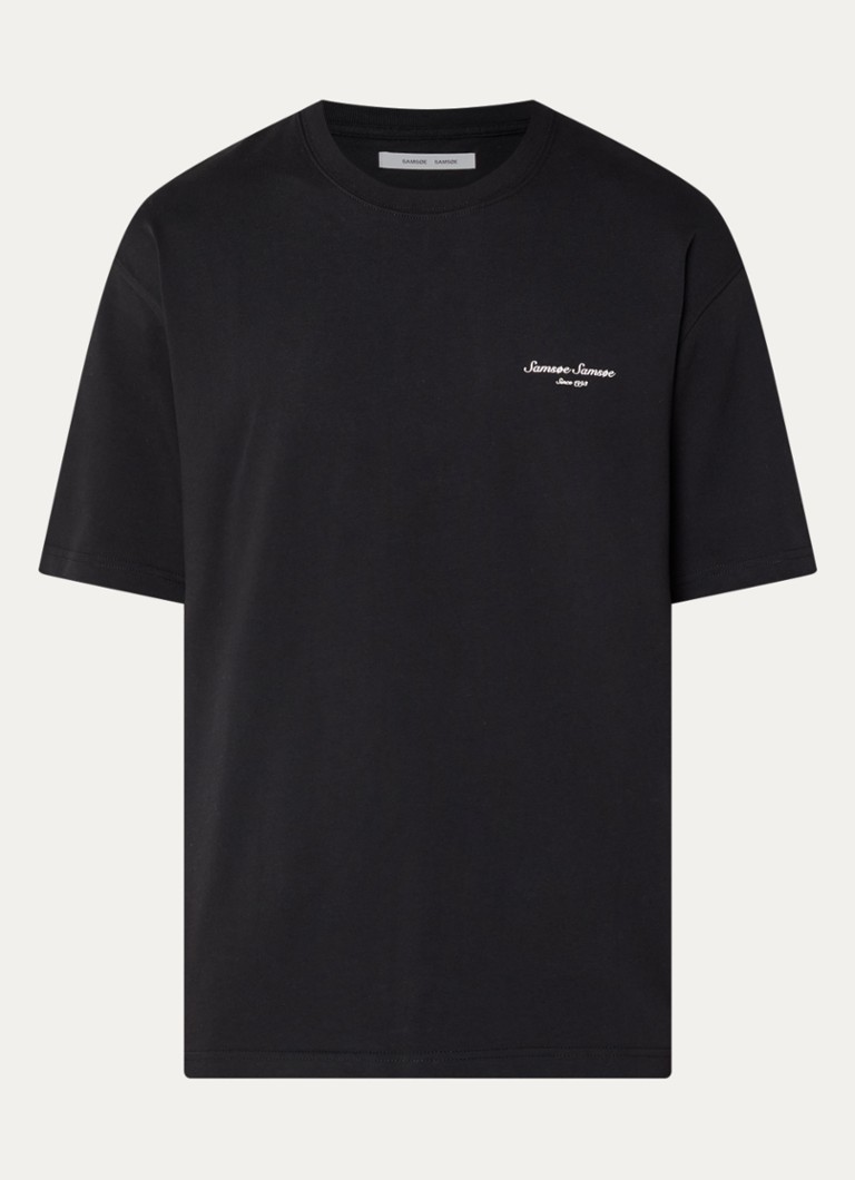 SAMSØE SAMSØE Heren Sauni T-shirt met logo- en backprint in de kleur Zwart, maat: S