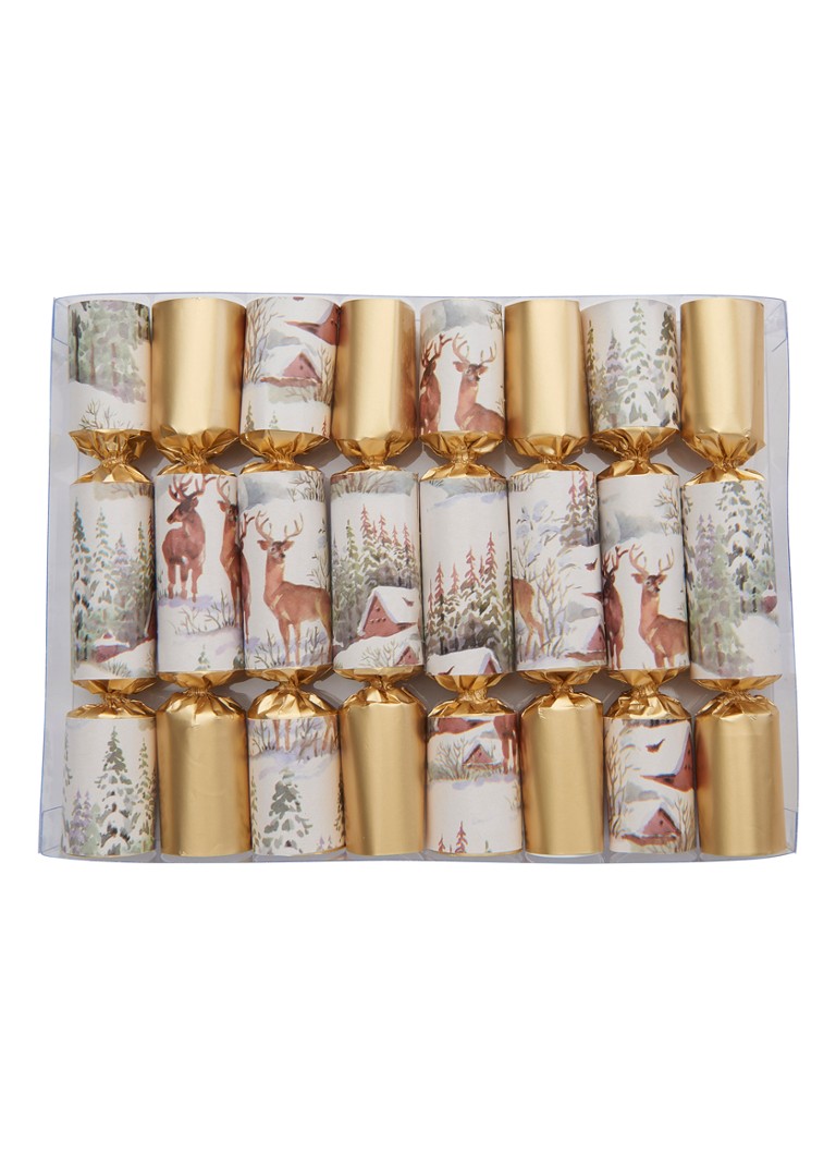 Robin Reed Deer Christmas kerstcracker set van 8 Goud - Deal