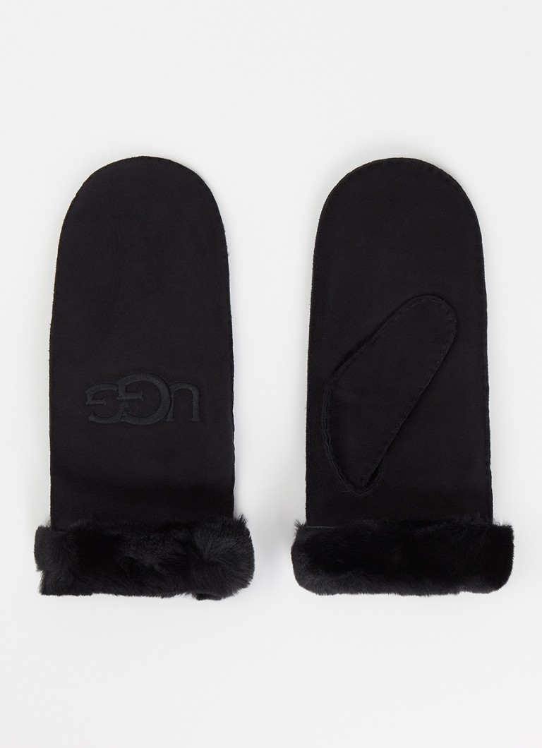 UGG Dames Wanten van suède met schapenvacht in de kleur Zwart, maat: S/M