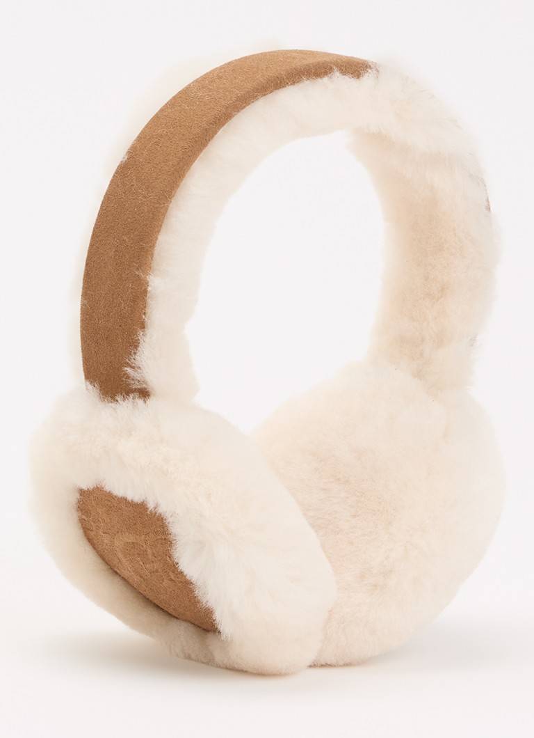 UGG Dames Oorwarmers van suède met schapenvacht in de kleur Zand, maat: One Size