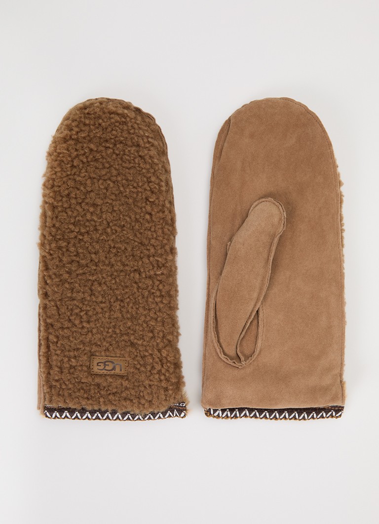 UGG Dames Braid wanten van teddy met details van suède in de kleur Lichtbruin, maat: L/XL