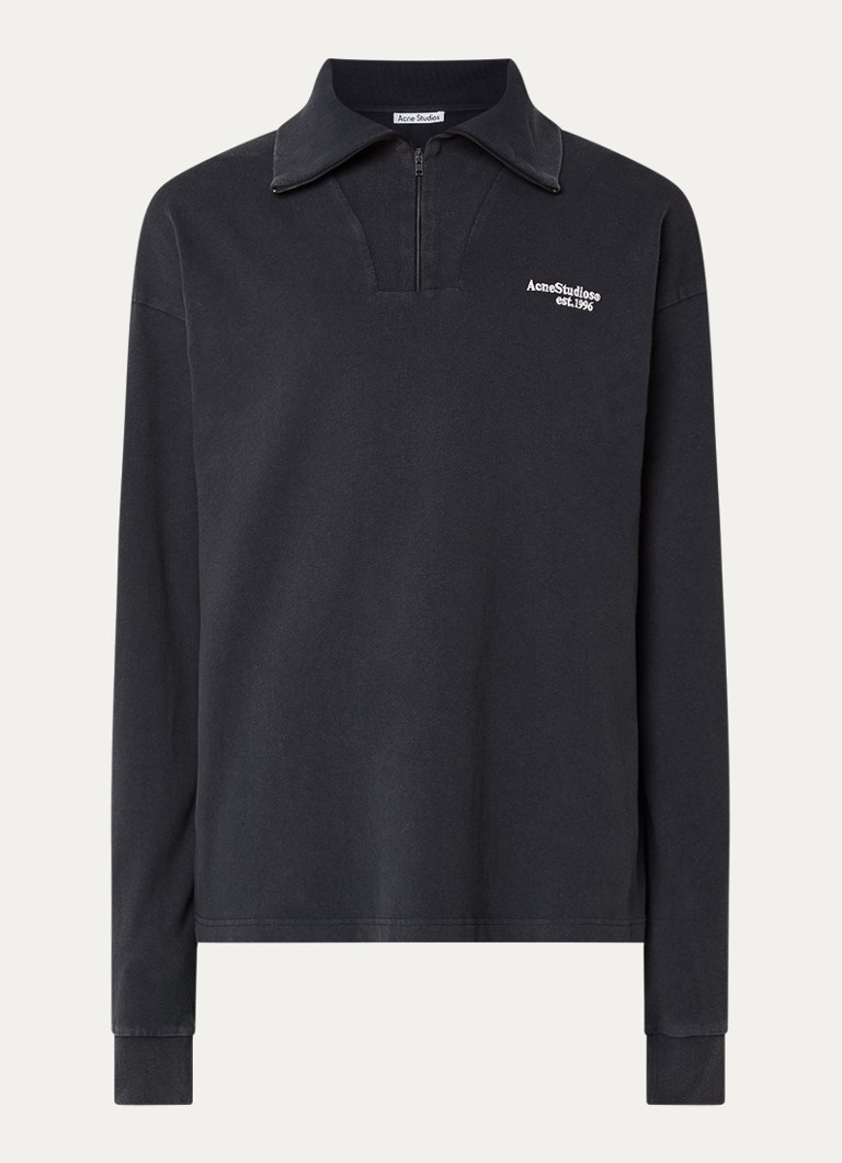 Acne Studios Heren Sweater met halve rits en logoborduring in de kleur Zwart, maat: M