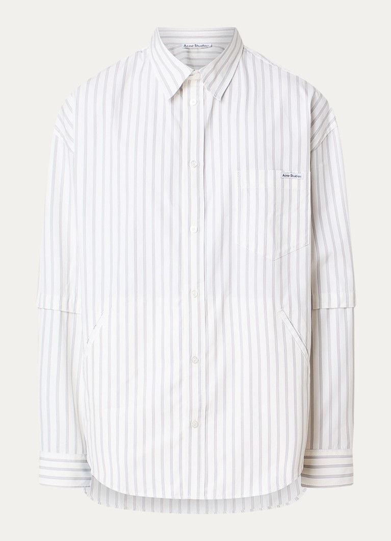 Acne Studios Heren Oversized fit overhemd met krijtstreep en borstzak in de kleur Gebroken wit, maat: 48