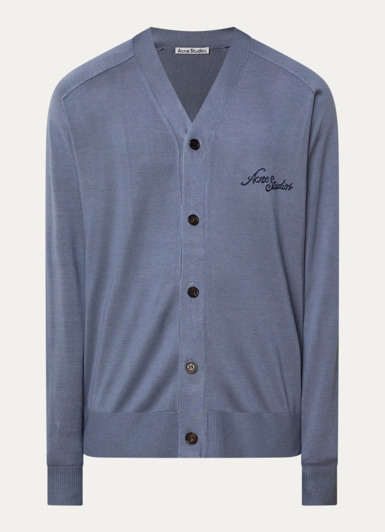 Acne Studios Heren Fijngebreid vest van zijde met logoborduring in de kleur Blauwgrijs, maat: L