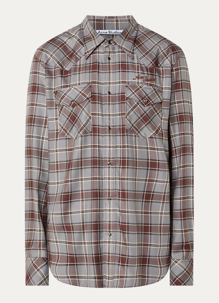 Acne Studios Heren Surrow overshirt met ruitdessin in de kleur Lichtgrijs, maat: 46