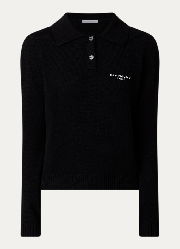 Givenchy Dames Fijngebreide polo in kasjmierblend in de kleur Zwart, maat: S