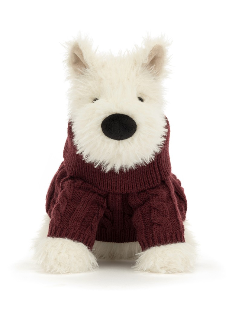 Jellycat Munro Scottie Dog Winter Jumper Outfit in de kleur Beige, maat: 25x15x14