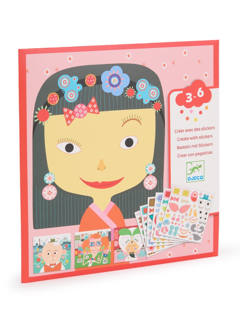 Djeco Creëer met stickers personenthema in de kleur Rood, maat: 1MAAT