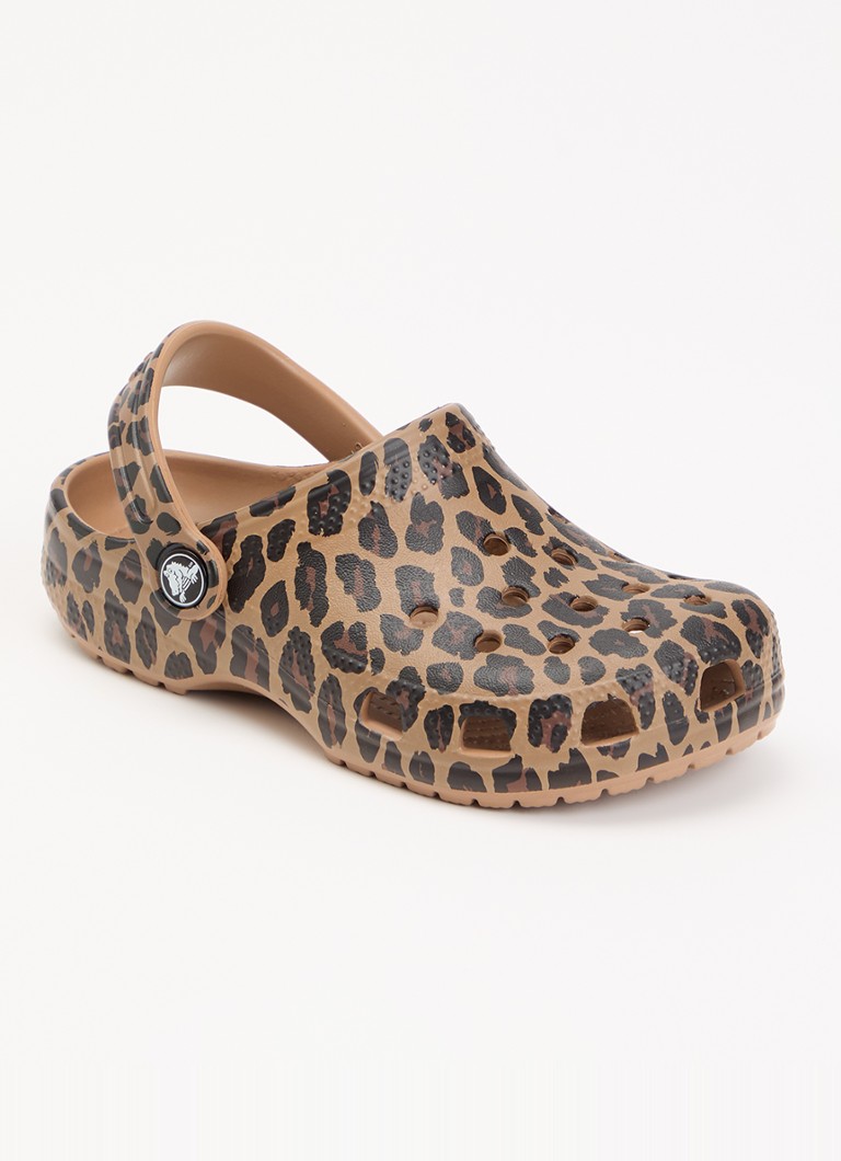 Crocs Meisjes Classic Clog instapper met panterprint in de kleur Bruin, maat: 28/29
