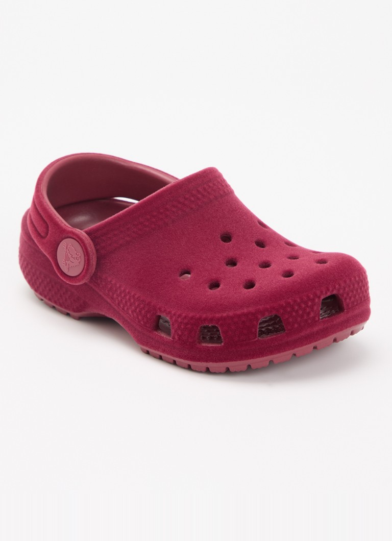 Crocs Jongens Classic Velvet Clog instapper van fluweel met logo in de kleur Bordeauxrood, maat: 22/23