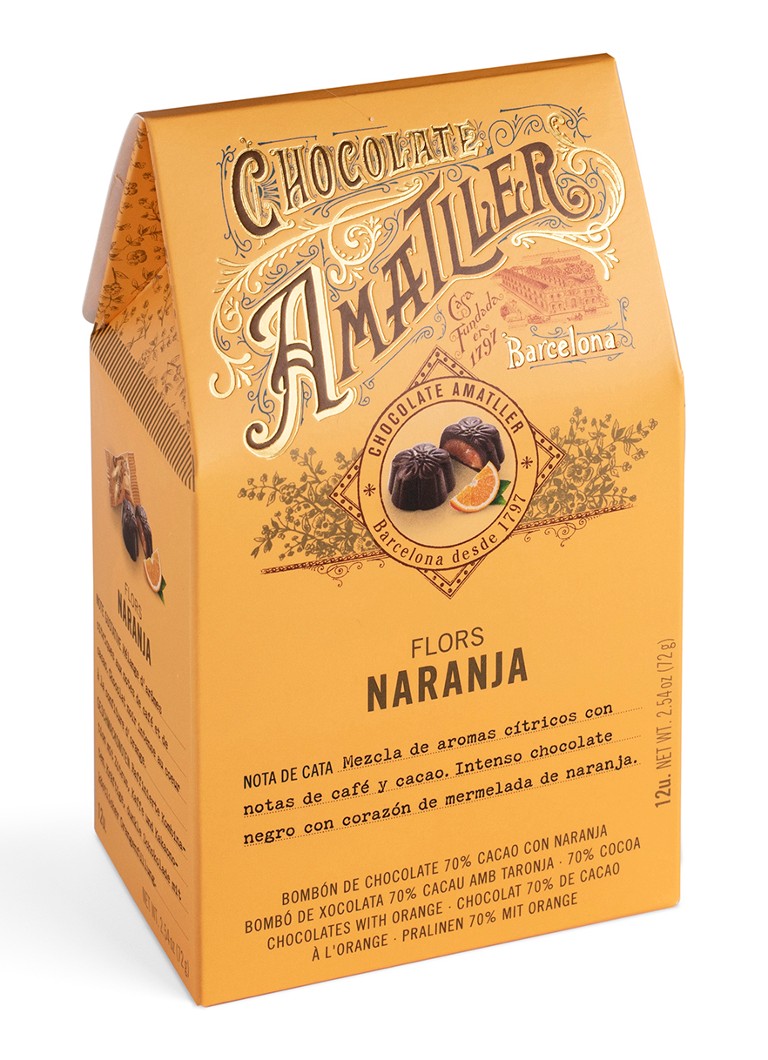 Chocolate Amatller Pure chocolade met sinaasappelvulling 12 stuks - Deal
