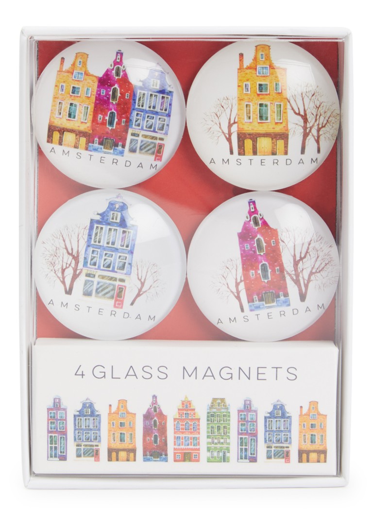 MTDay Amsterdamse Huizen glasmagneten set van 4 Wit - Deal