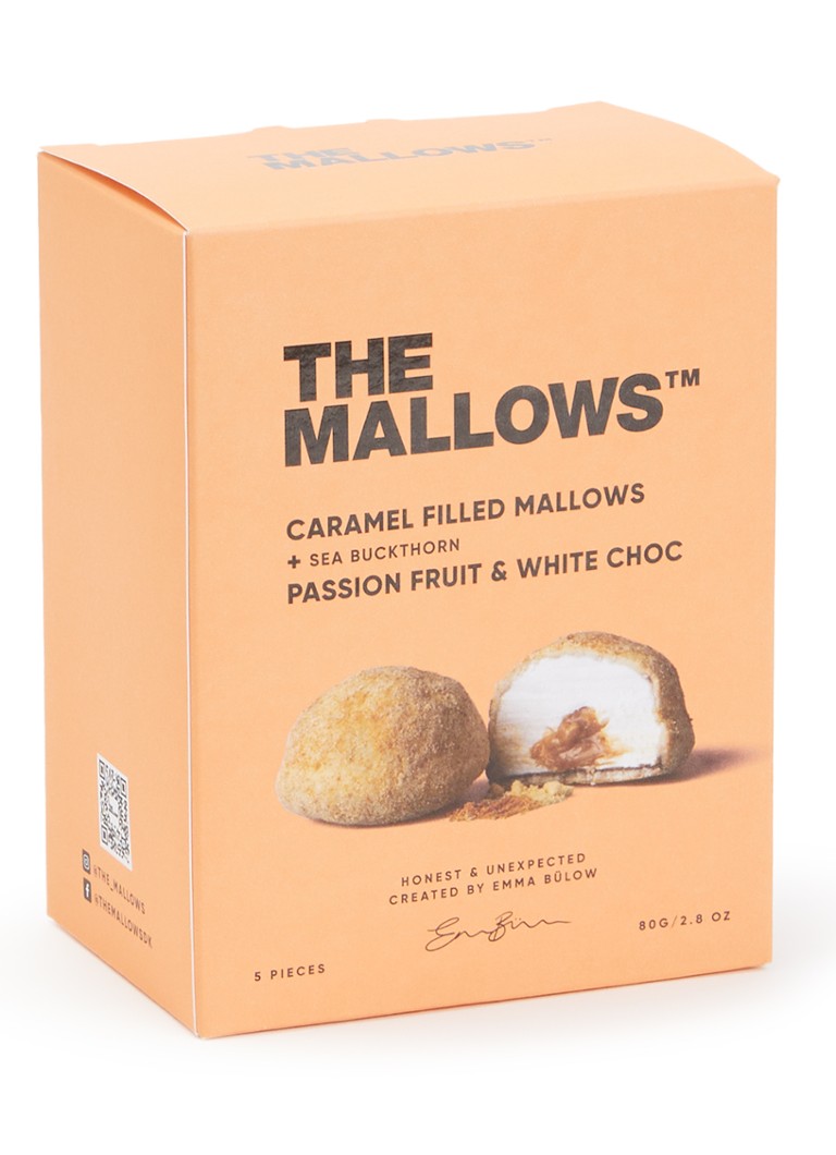 The Mallows Caramel Filled Mallows passievrucht en witte chocolade 80 gram Oranje - Deal