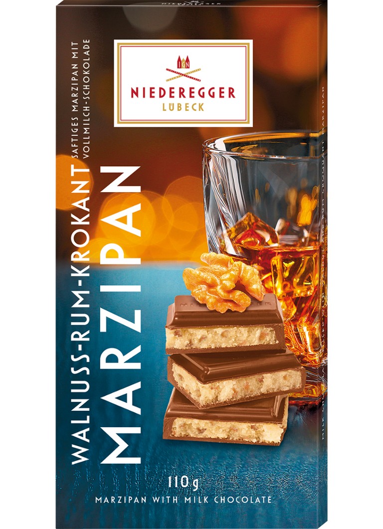 Niederegger Melk chocoladereep met walnoot-rum-krokant marsepein vulling 110 gram - Deal