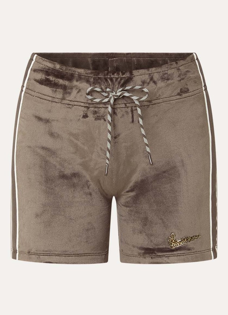 Nike Dames High waist skinny fit korte joggingbroek van fluweel in de kleur Bruin, maat: XS