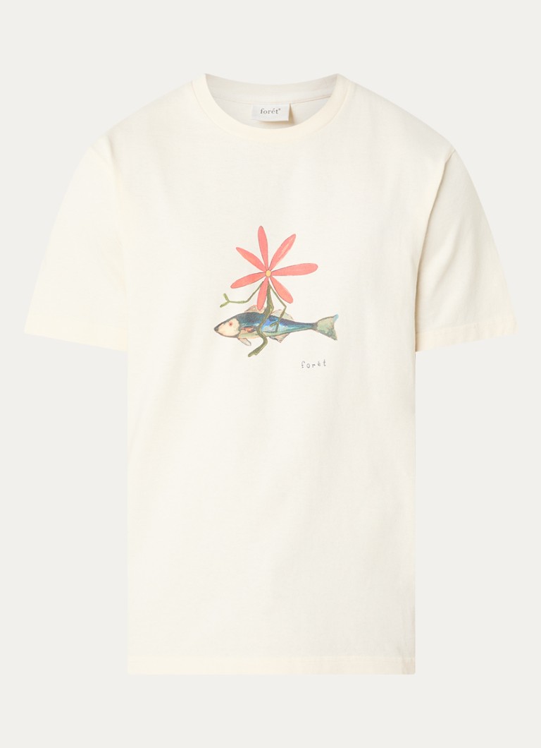 Forét Heren Duo T-shirt met print in de kleur Gebroken wit, maat: XXL