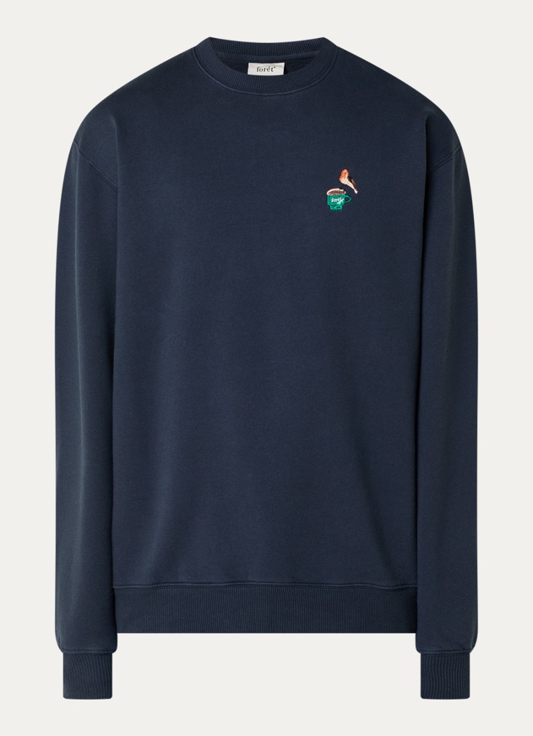 Forét Heren Rest sweater met logoborduring in de kleur Indigo, maat: XL