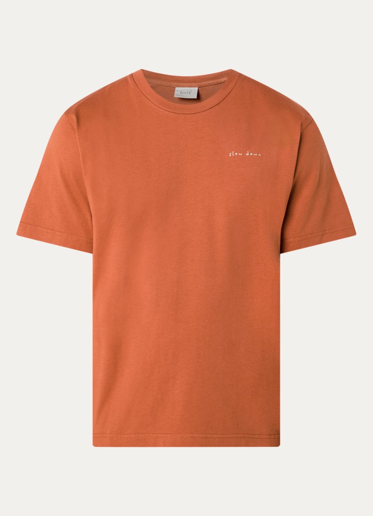 Forét Heren Slow Down T-shirt met logo in de kleur Oranjebruin, maat: XXL