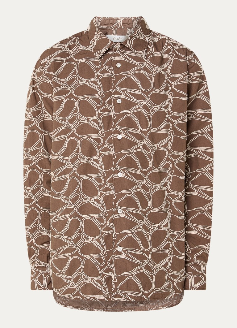 Forét Heren Dawn regular fit overhemd met borduring in de kleur Lichtbruin, maat: M