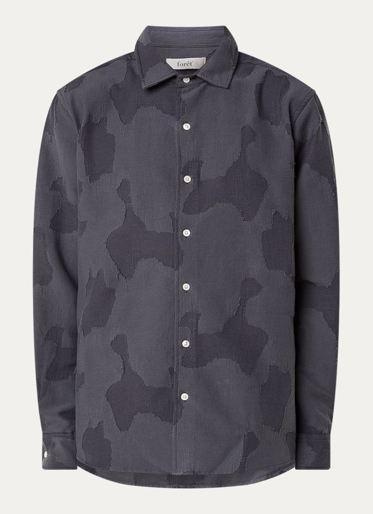 Forét Heren Dawn regular fit overhemd met jacquard dessin in de kleur Donkergrijs, maat: L