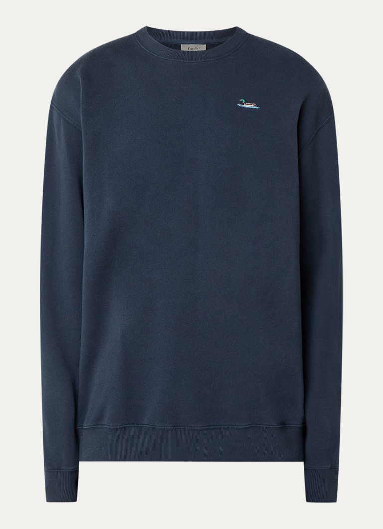 Forét Heren Duck sweater met borduring in de kleur Donkerblauw, maat: S