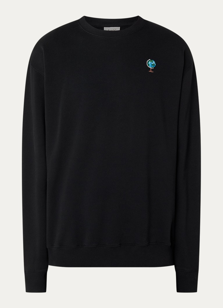 Forét Heren Globus sweater met borduring in de kleur Zwart, maat: S