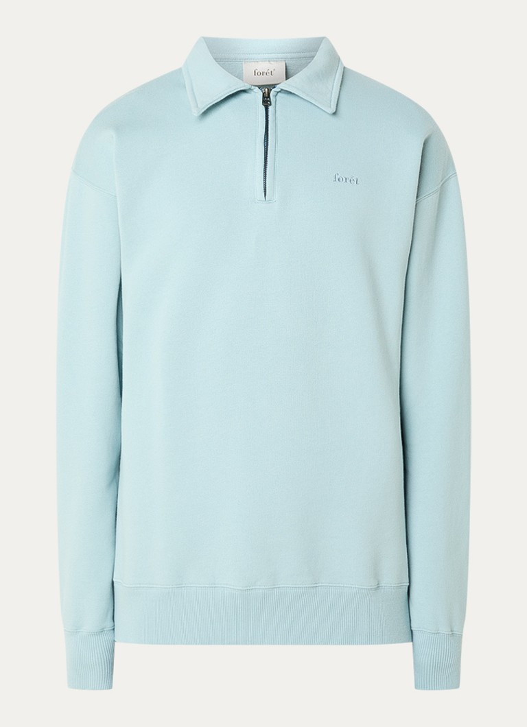 Forét Heren Hook sweater met halve rits en logoborduring in de kleur Lichtblauw, maat: M