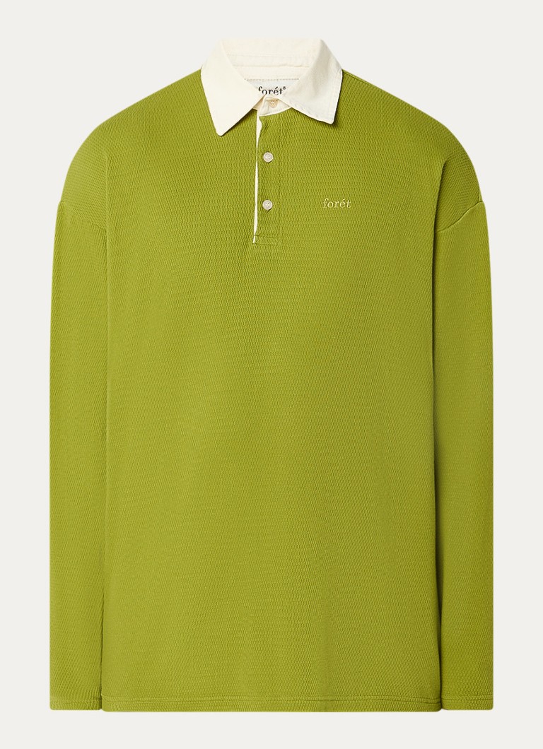 Forét Heren Match polo met structuur en logoborduring in de kleur Mosgroen, maat: M