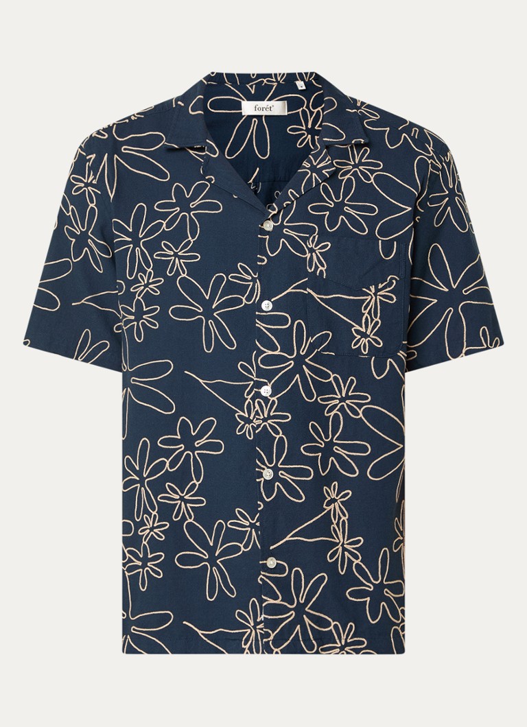 Forét Heren Peer comfort fit overhemd met borduring in de kleur Donkerblauw, maat: S