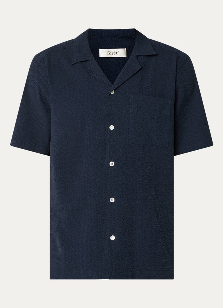 Forét Heren Peer comfort fit overhemd met structuur in de kleur Donkerblauw, maat: S