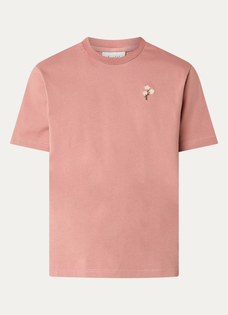 Forét Heren Bellis T-shirt met logoborduring in de kleur Zalmroze, maat: S