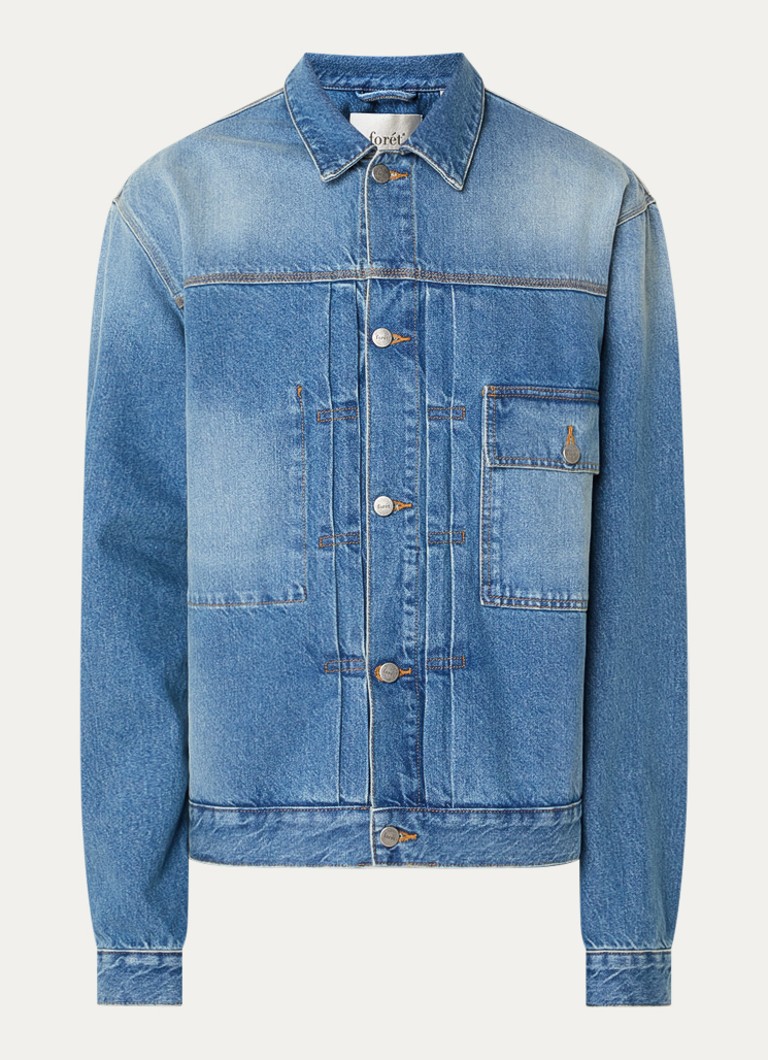 Forét Heren Hayz spijkerjas met borstzak en medium wassing in de kleur Blauw, maat: S