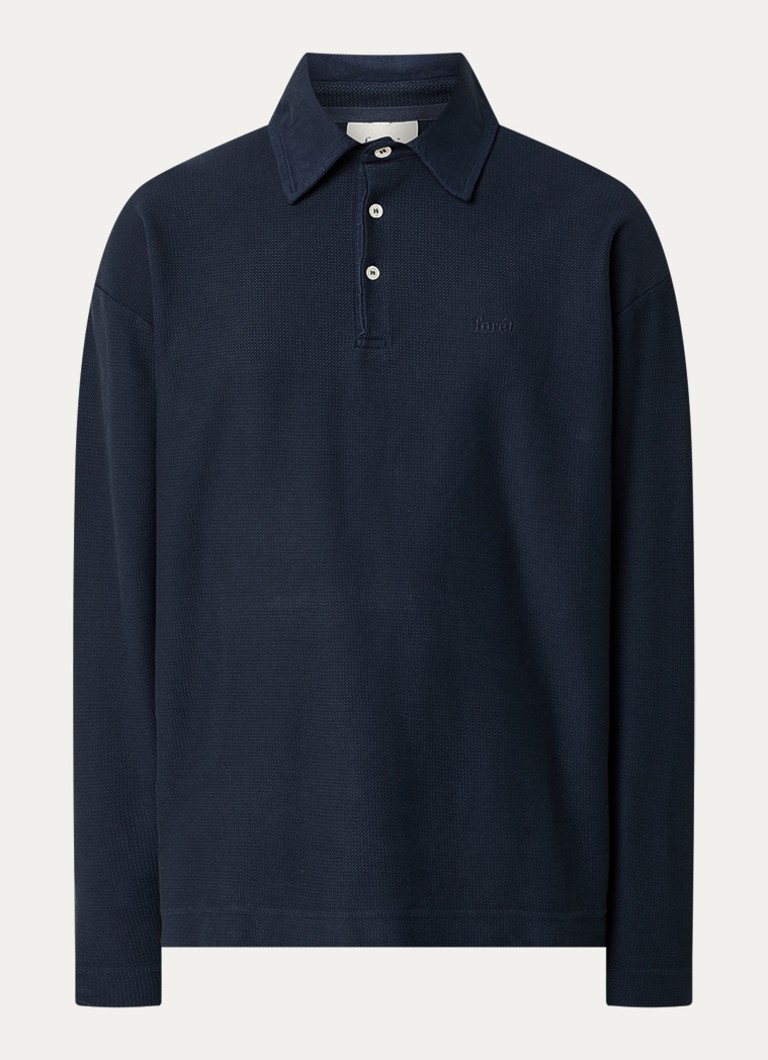 Forét Heren Regular fit polo met structuur in de kleur Donkerblauw, maat: S