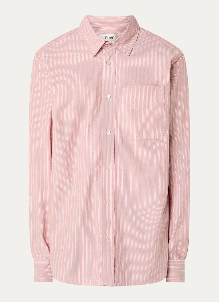 Forét Heren Maple regular fit overhemd met streepprint en borstzak in de kleur Zalmroze, maat: XL