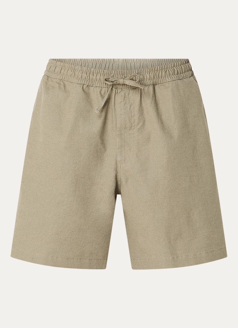 Forét Heren Shift loose fit korte broek in linnenblend met trekkoord in de kleur Olijfgroen, maat: M