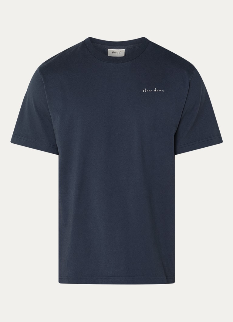 Forét Heren T-shirt met borduring in de kleur Donkerblauw, maat: XXL