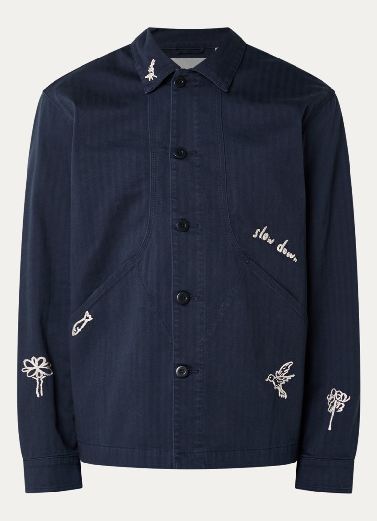 Forét Heren Berry regular fit overshirt met borduring in de kleur Donkerblauw, maat: M