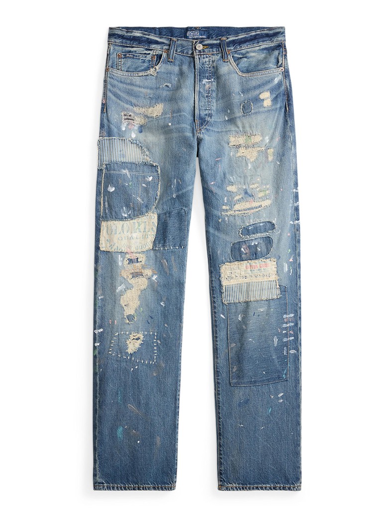 Ralph Lauren Heren Heritage straight leg jeans met destroyed afwerking in de kleur Throwbridge / Indigo