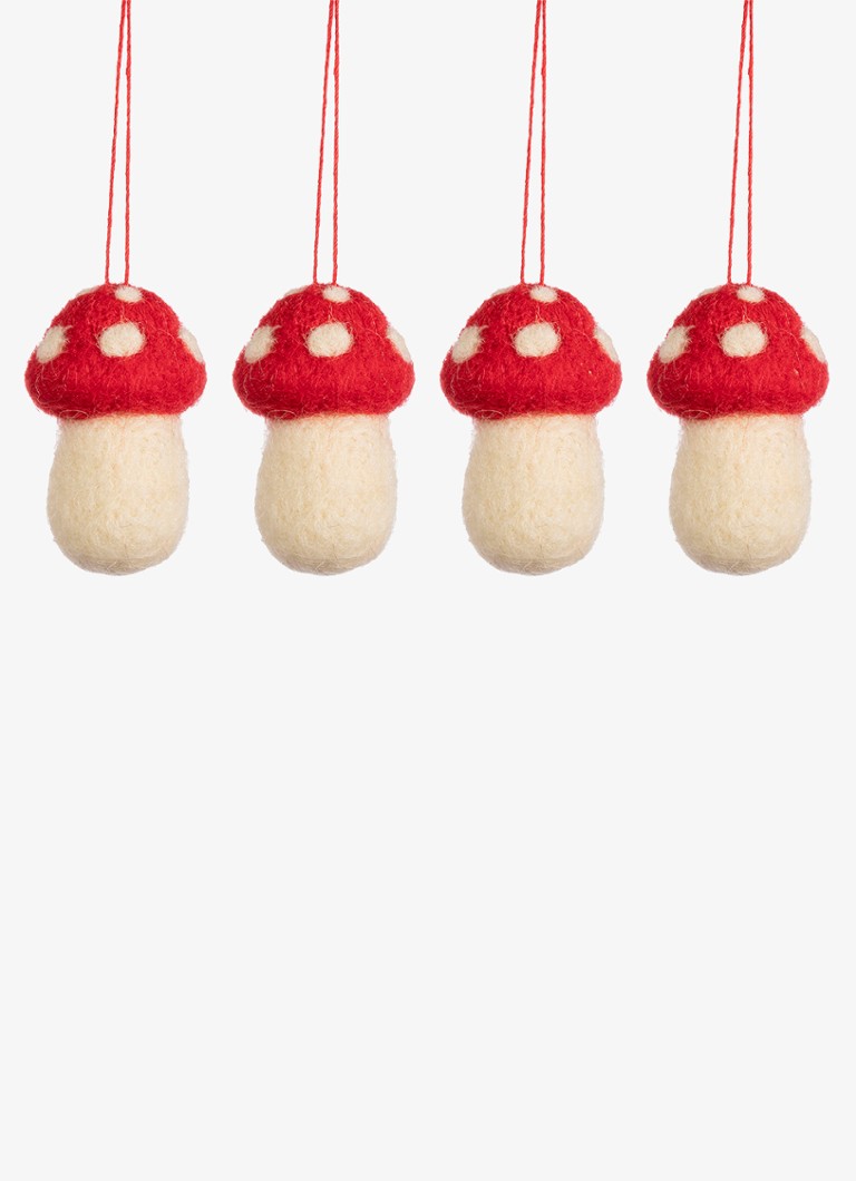 Sass & Belle Paddenstoel kersthanger 5 cm set van 4 Rood - Deal