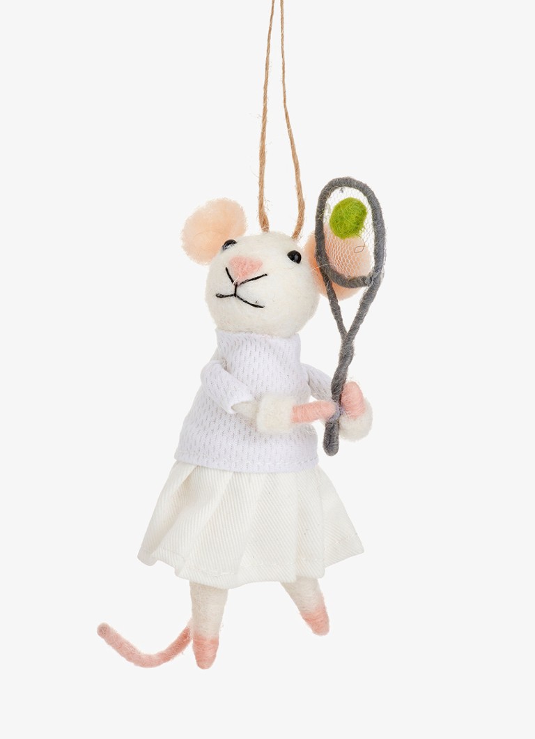 Sass & Belle Tennis Muis kersthanger 13 cm Wit - Deal