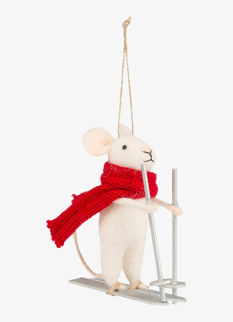 Sass & Belle Skiënde Muis kersthanger 11 cm Gebroken wit - Deal