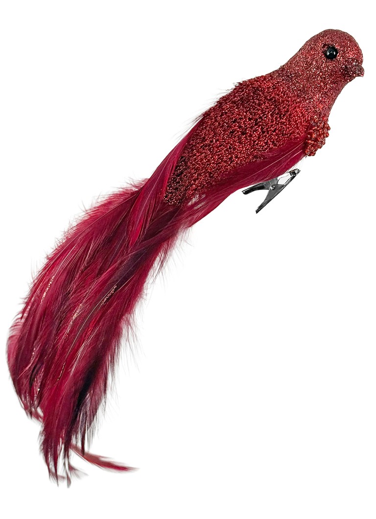Shishi Vogel kersthanger met clip 26 cm Rood - Deal