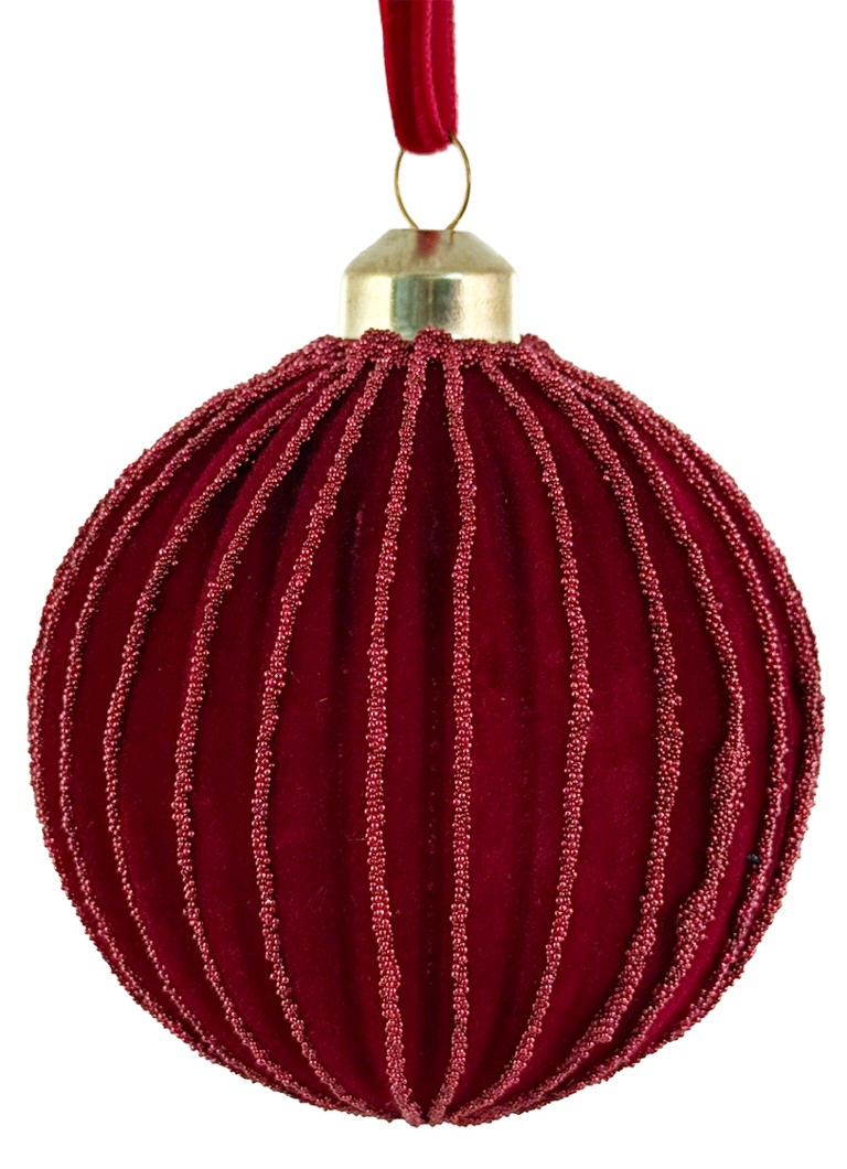 Shishi Velvet Lines kerstbal 8 cm Rood