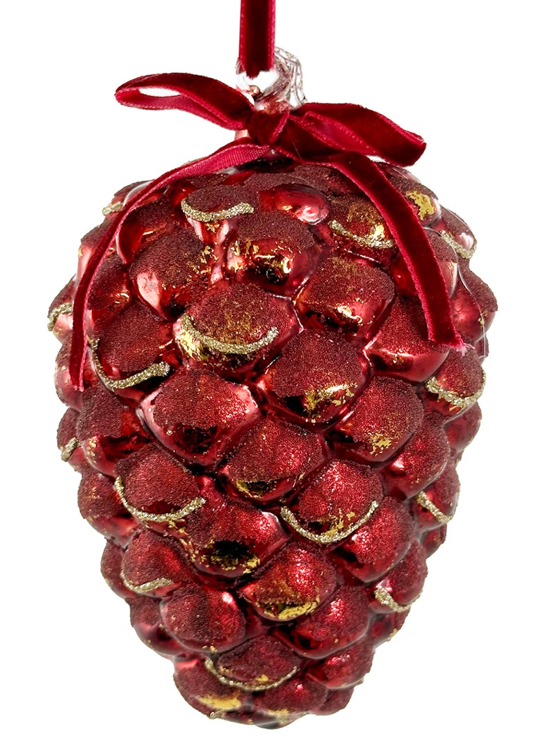 Shishi Dennenappel kersthanger 11 cm Rood - Deal