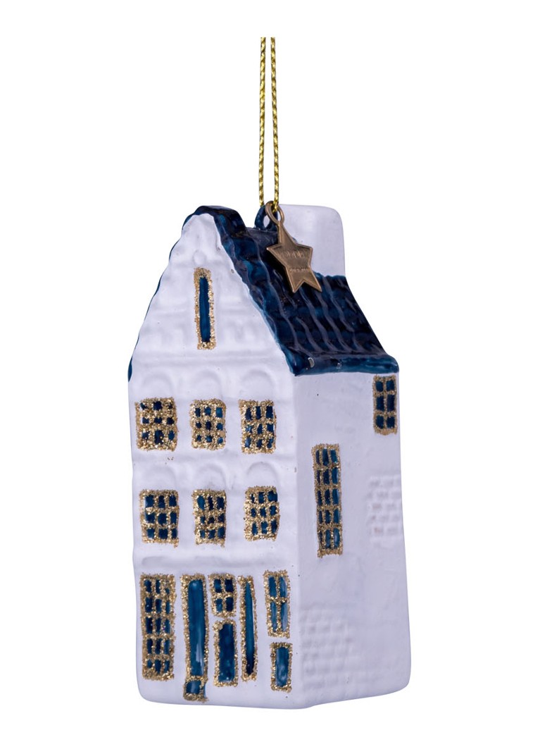 Vondels Delfts Blauw Grachtenpand kersthanger 8 cm Wit - Deal